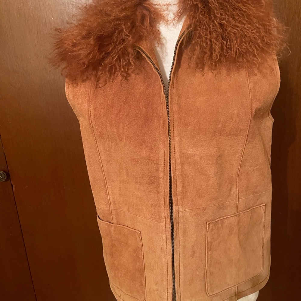 Lisa International Rust Suede Jacket With Removable Fur Collar-Size Medium